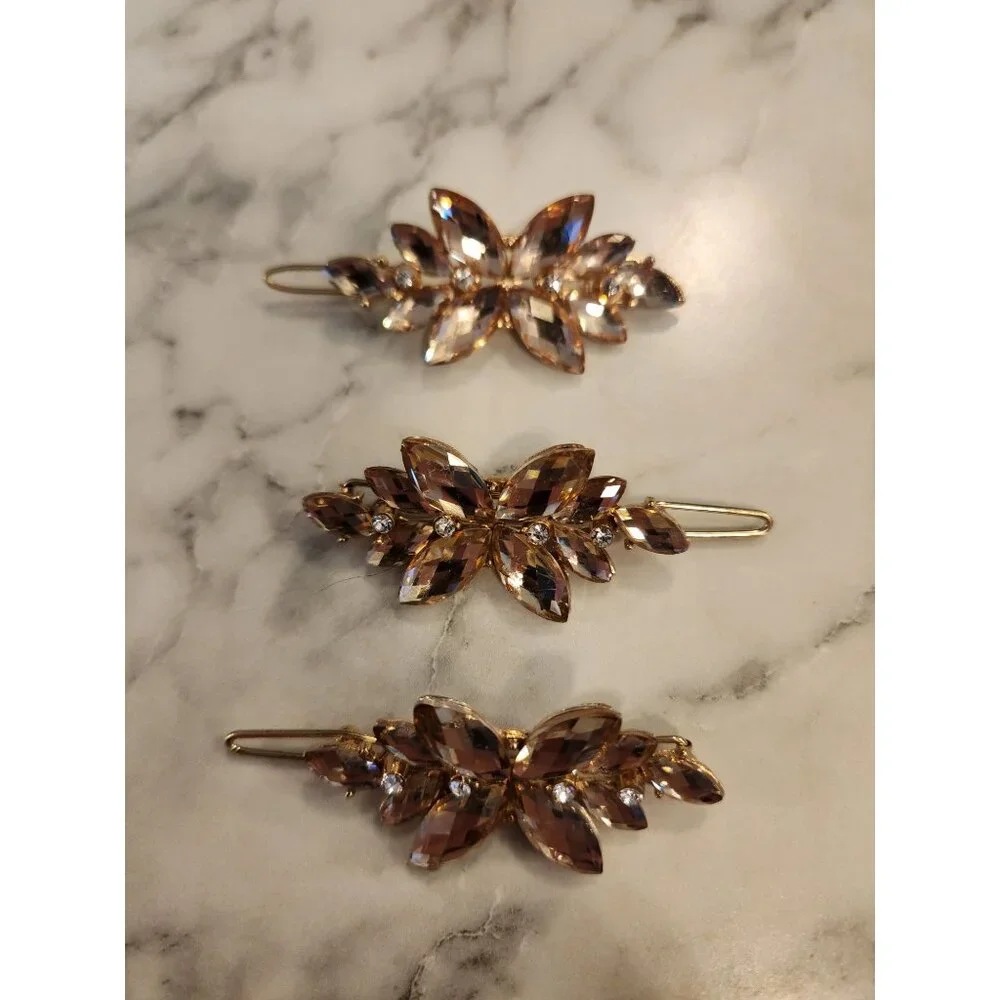 Set Of 3 Crystal Rhinestone Butterfly Hair Clips